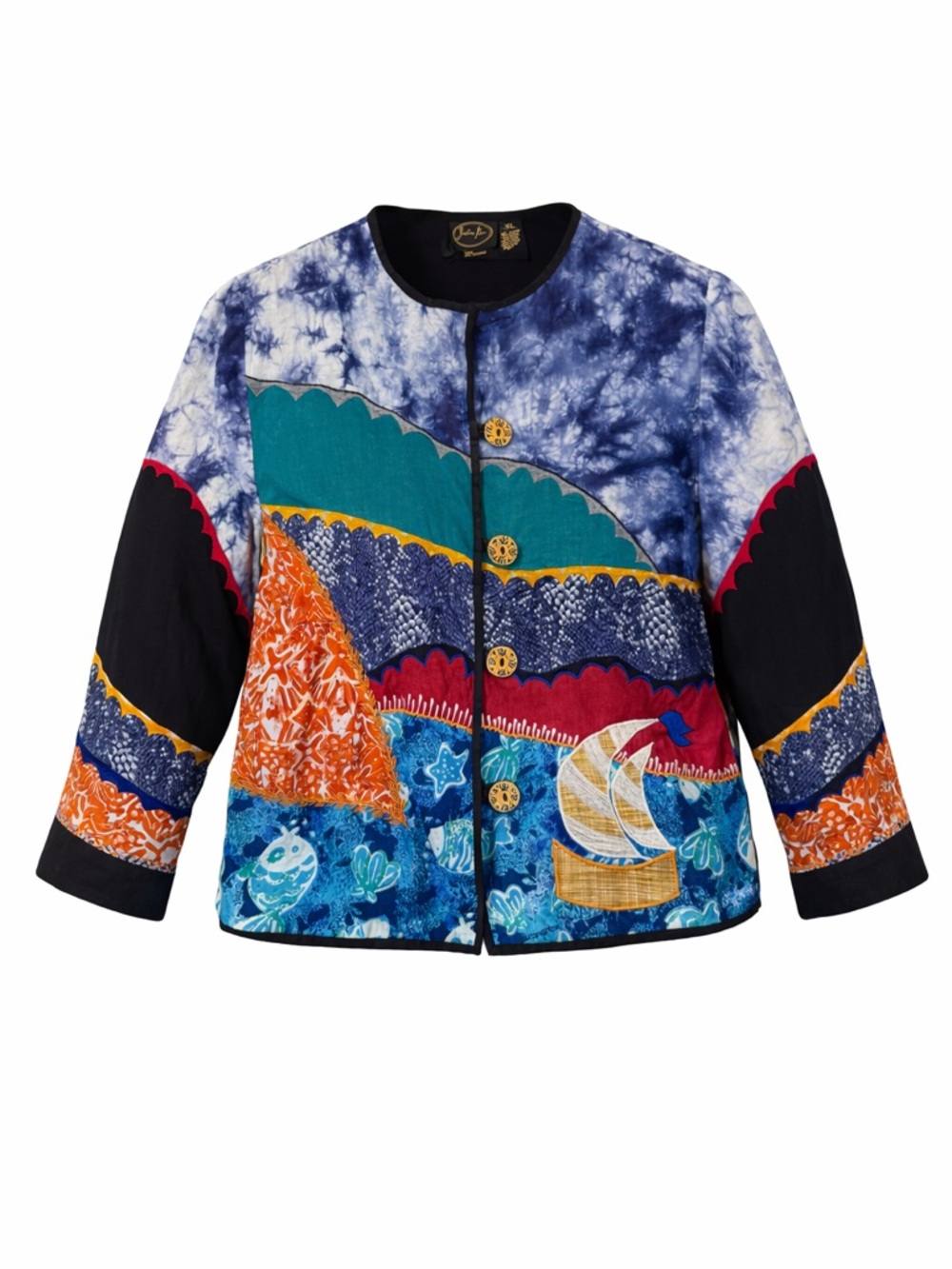 Julia Kim Vintage 90s Patchwork Art Jacket XL Coastal Nautical Button Front